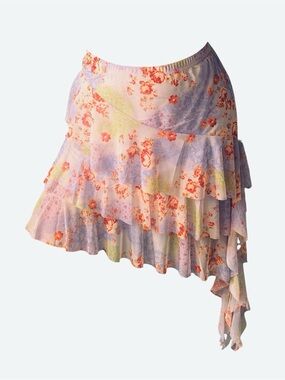 Amber Sky Floral Mesh Ruffle Asymmetrical Skirt Purple Y2K XL